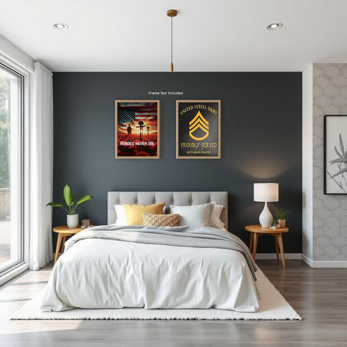 Posterizer 2 pcs-Patriotic Sayings for Soldiers and US Flag-Patriotic & Military Art-Quotes- Decor for Home & Office- unframed wall art...